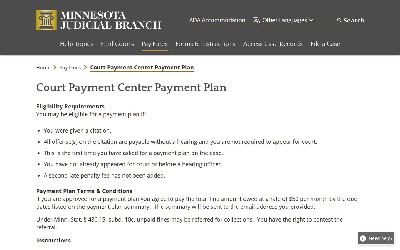 Minnesota traffic warrant citation payment-plan request form
