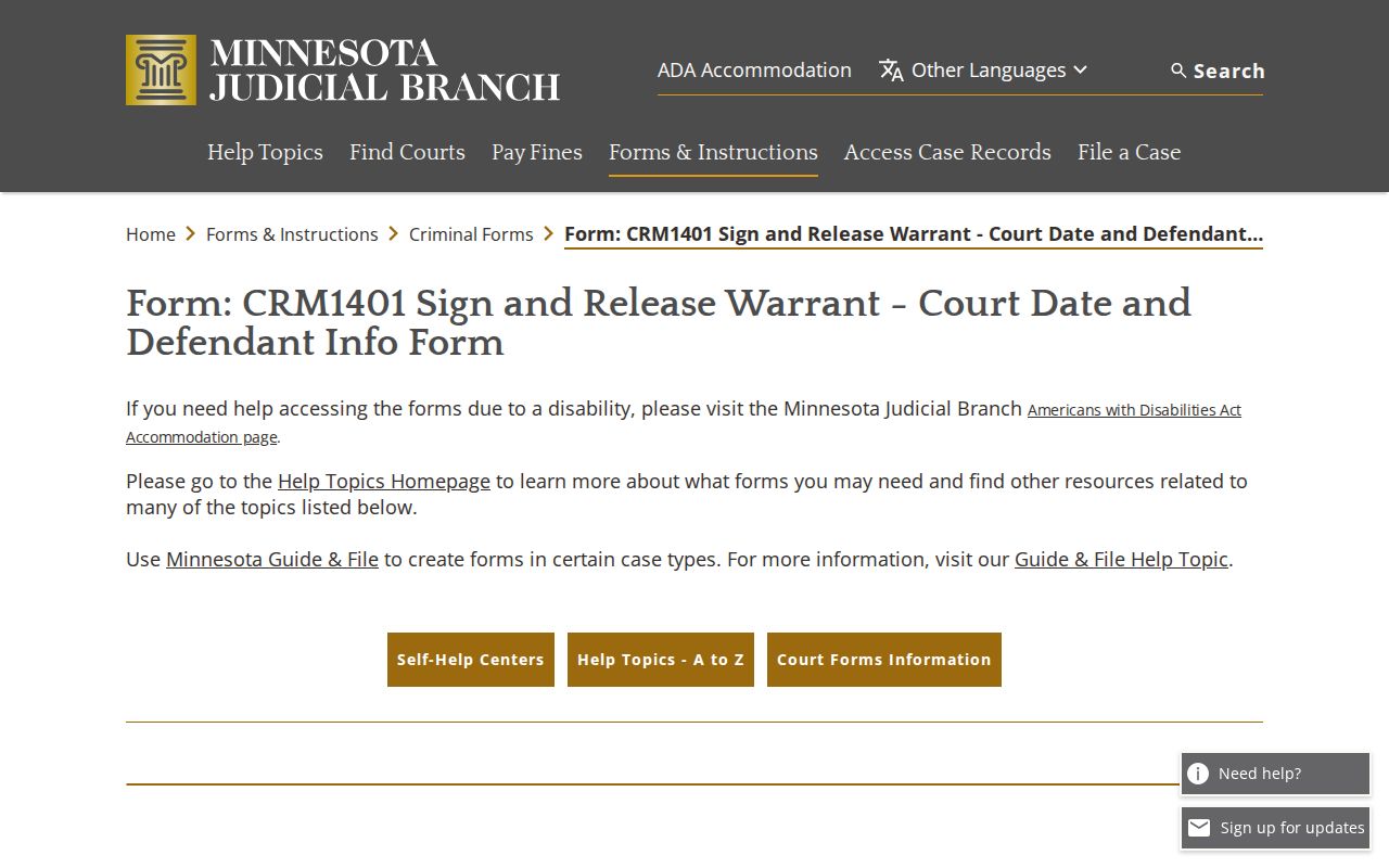 Minnesota sign-and-release warrant court date form information