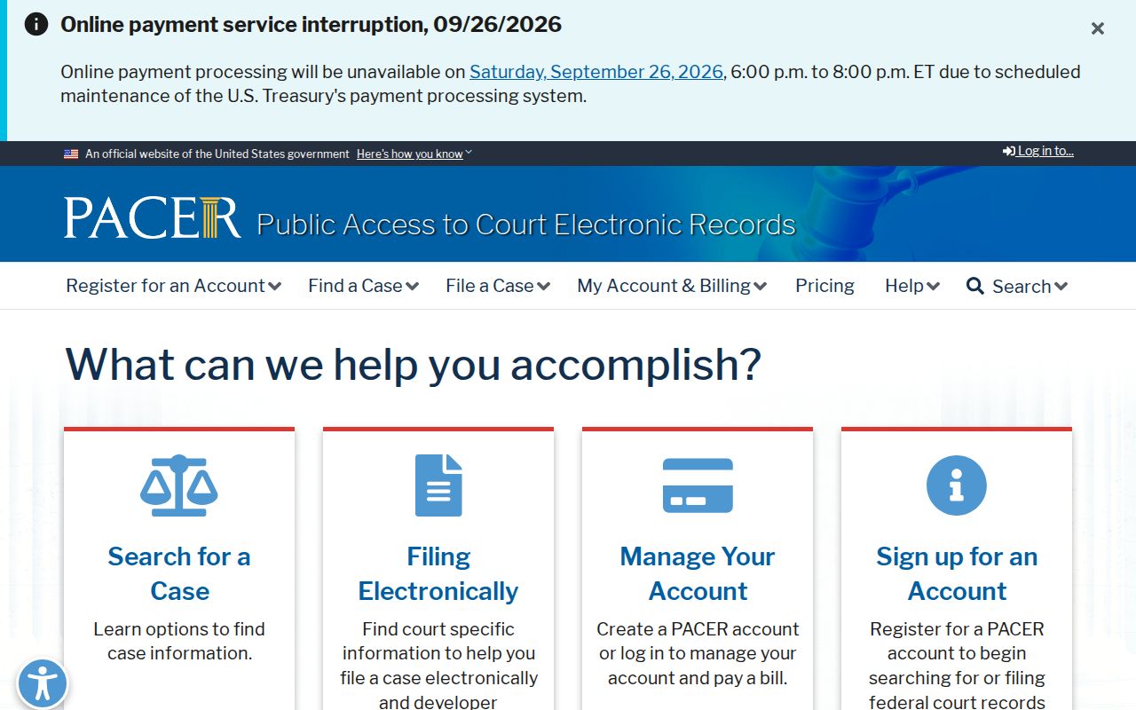 Minnesota federal warrant records context on the PACER case search page