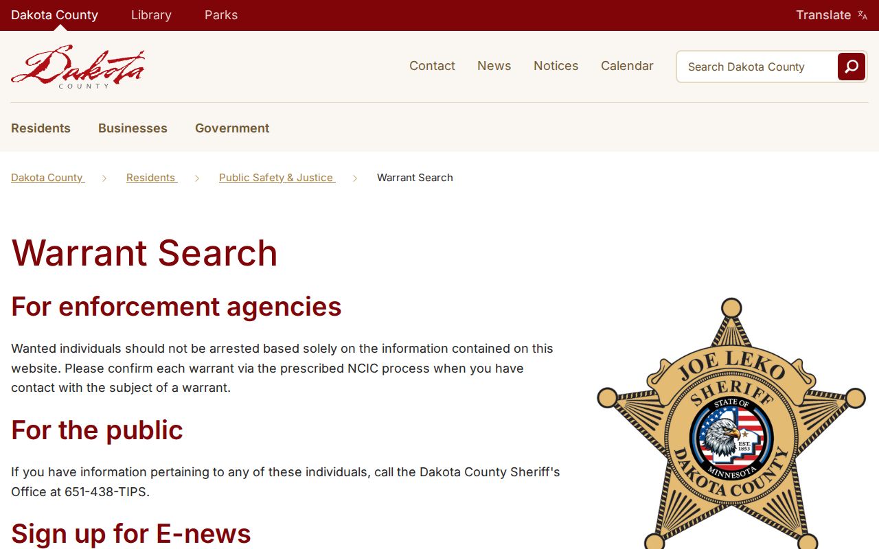Minnesota county warrant-search form fields