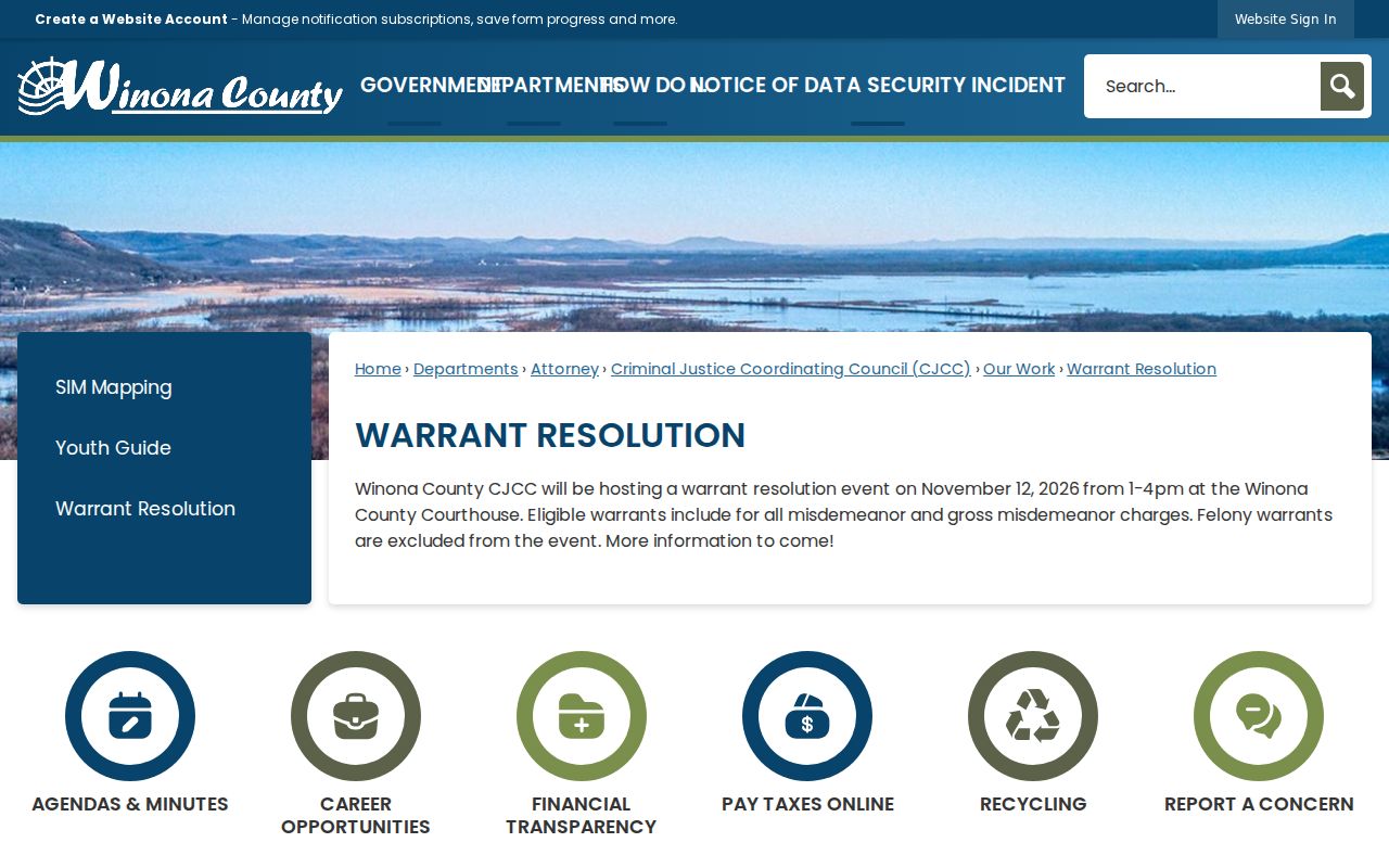 Minnesota county warrant resolution event notice